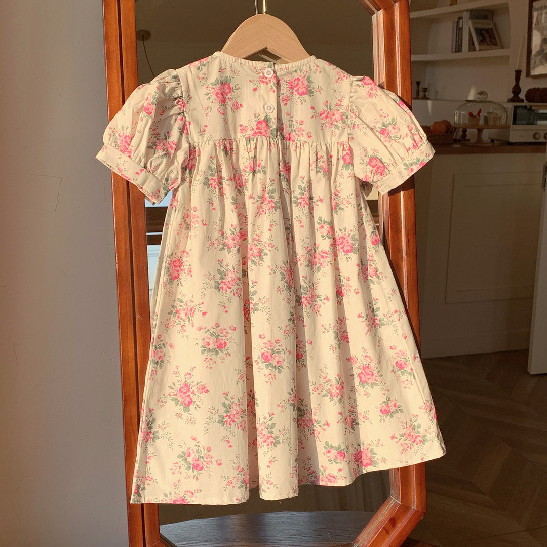 Pige Smocked Blomsterkjole med Puffærmer Stilla