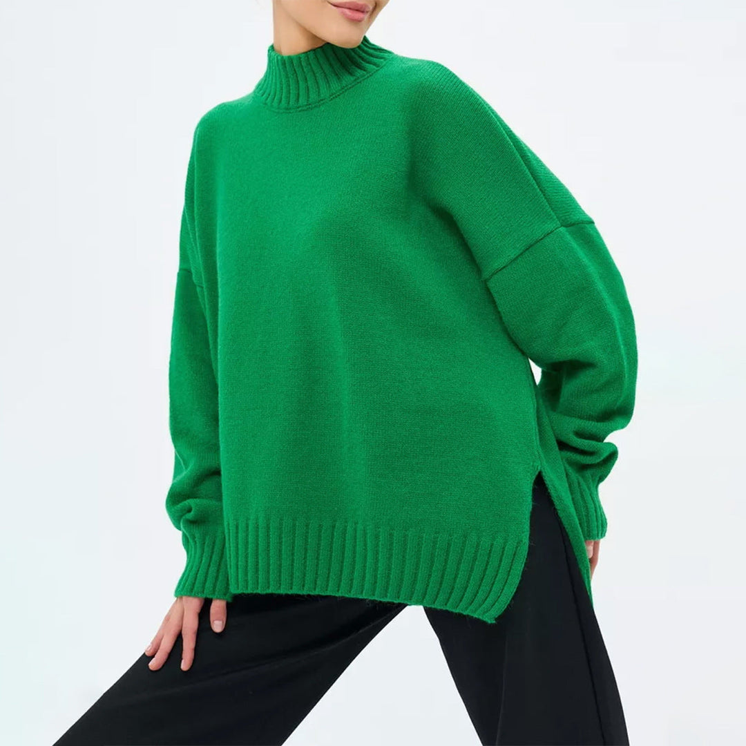 Stilla | Pullover Pullover Størrelse Schnit Ribbet Strik Semi Høj Hals Faldende Skuldre