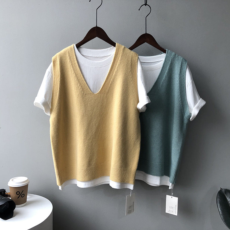 Dame ærmeløs V-Pullover i blødeste cashmere-blanding med elegant snit Stilla