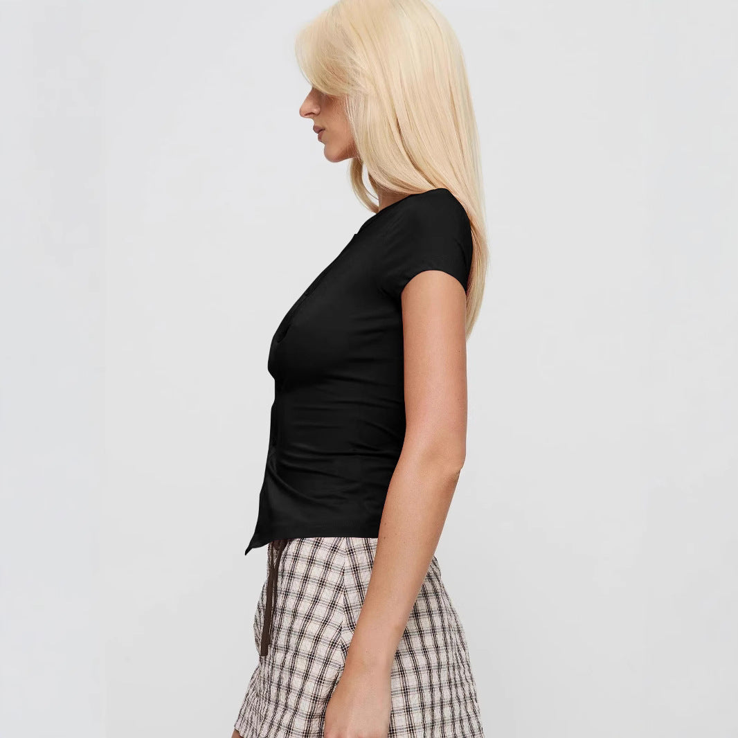 Dame kortærmet Button-up Top Stilla