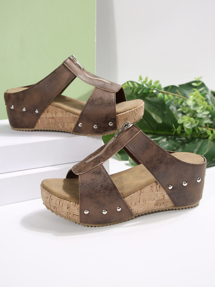 Dame Wedge-Pantoletten med stilfuld lynlås og elegant korksål Stilla
