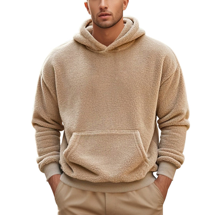 Herrer hyggelig fleece-hoodie med kengurulomme og elastiske mancher Stilla