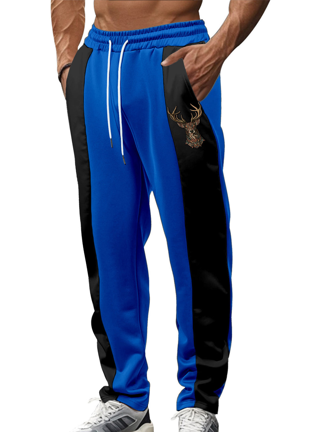 Herrer nan sporty Trackpants med sidelæns kontrastbånd elastisk bund snor og hjorte broderi Skovae