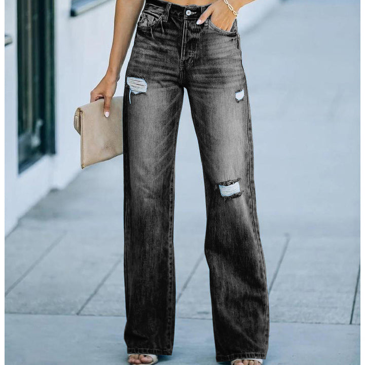 Dame Højtaljede Distressed Jeans i Premium-Relaxed-Fit Stilla