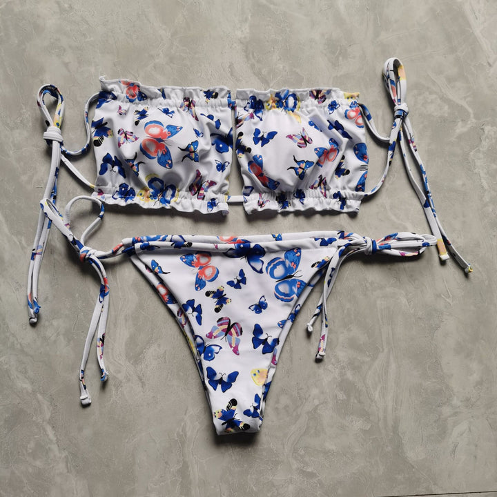 Dame bandeau-bikini med voluminøse ruffle detaljer Skovae