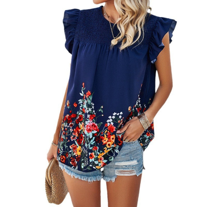 Dame blomster mønster bluse top med flæse detaljer Stilla