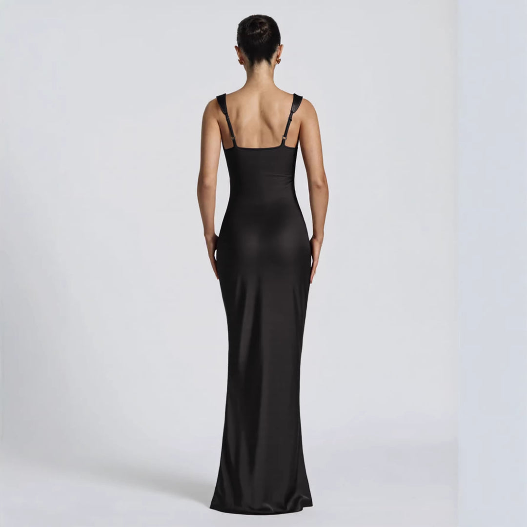 Dame Elegant Satin-Maxi-Kjole med figursamlende Design Skovae
