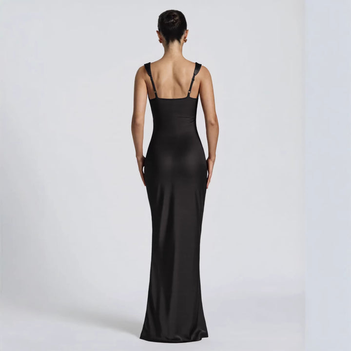 Dame Elegant Satin-Maxi-Kjole med figursamlende Design Skovae