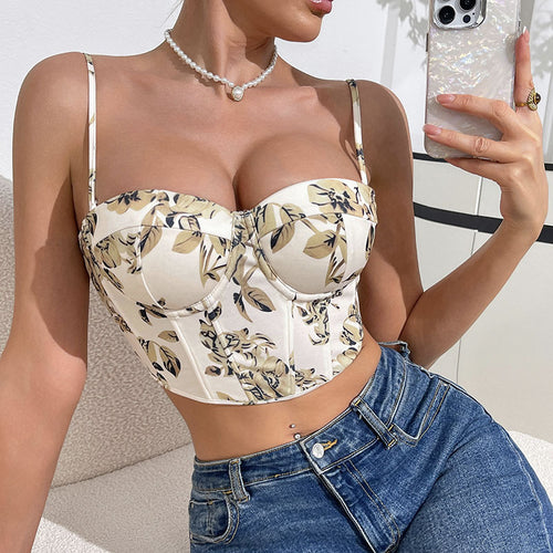 Dame Floral Korset Top med figurformende silhouette og justerbare stropper Stilla