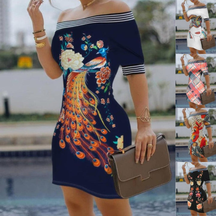 Dame Off-Shoulder Kjole med tropisk Print Stilla