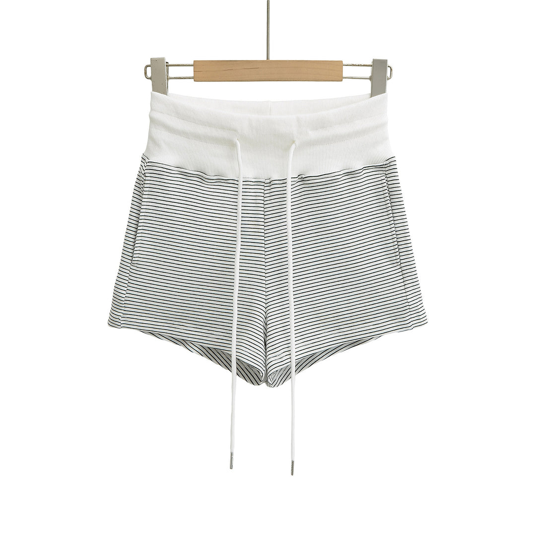 Dame Sporty Striped Shorts med høj talje og justerbar snor Stilla