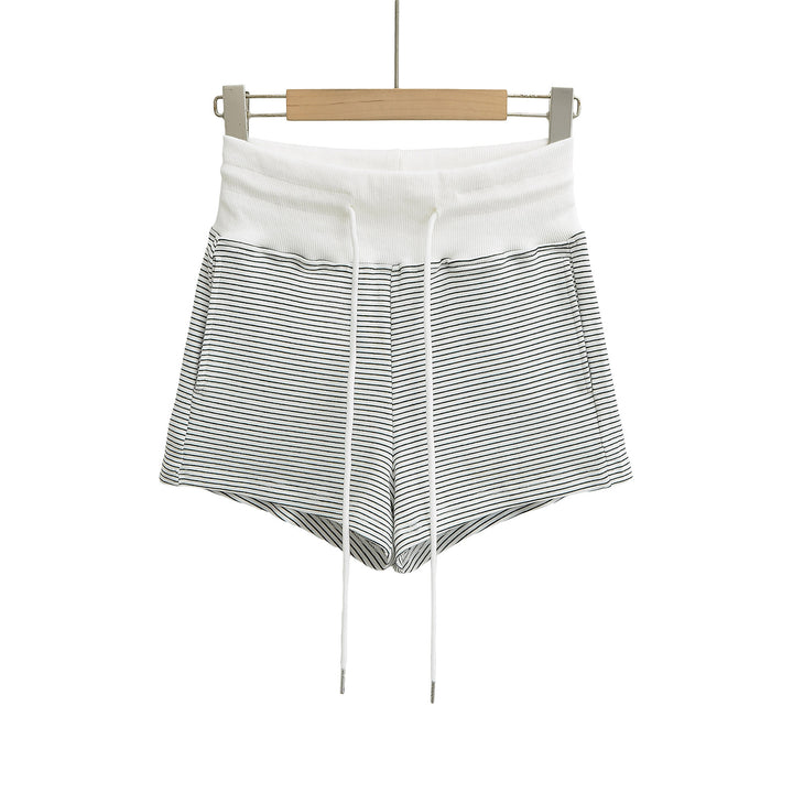 Dame Sporty Striped Shorts med høj talje og justerbar snor Stilla