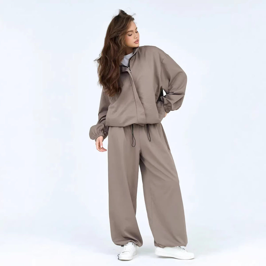 Dame casual tracksuit med hætte og elastiske manchetter