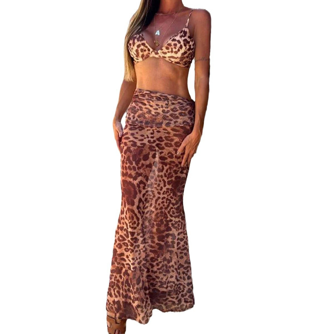 Dame Bikini-Sæt med moderne leopardmønster og justerbare stropper Stilla