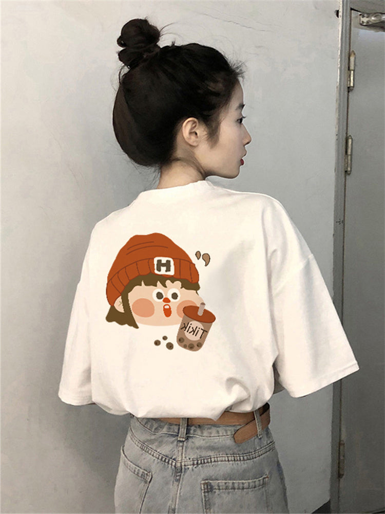 Dame T-shirt med kreativt tegneseriemotiv og afslappet oversized pasform Stilla