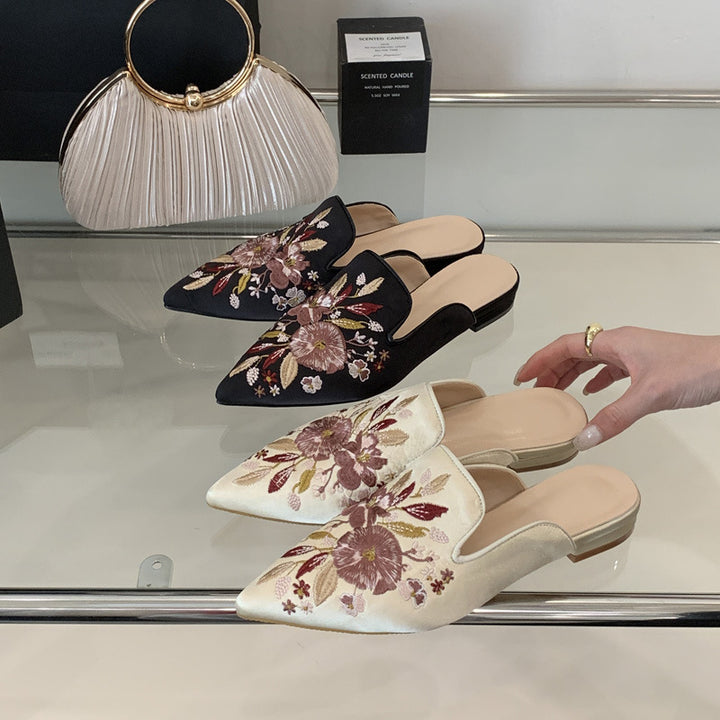 Dame elegante Mules med florale broderier og spids tå Stilla