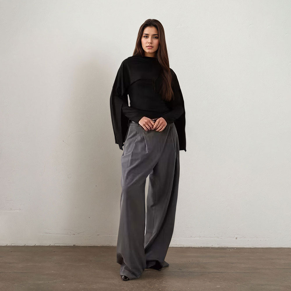 Dame Elegant Top med Asymmetrisk Design og Bredskårne Ærmer Stilla