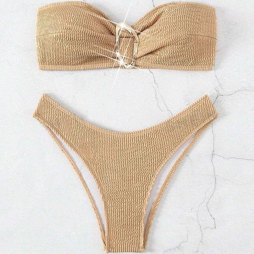 Dame bandeau bikini med moderne knude-design og elegant ringdetalje Skovae