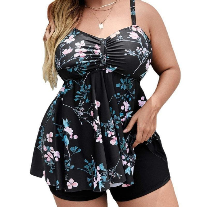 Dame sportligt tankini-sæt med blomstret top og shorts Skovae