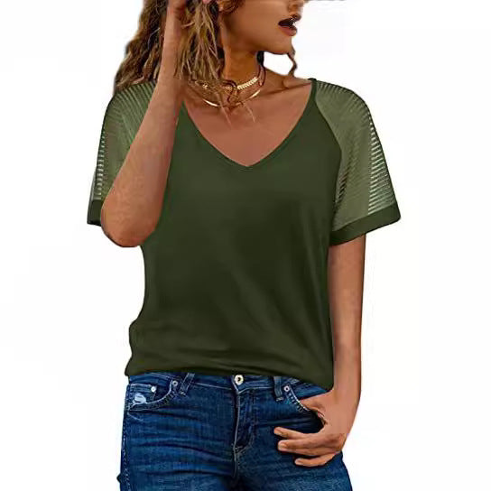 Dame sporty V-hals T-shirt med netærmer Stilla