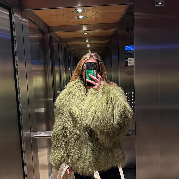 Dame Oversized Kunstpelsjakke med voluminøse ærmer Stilla