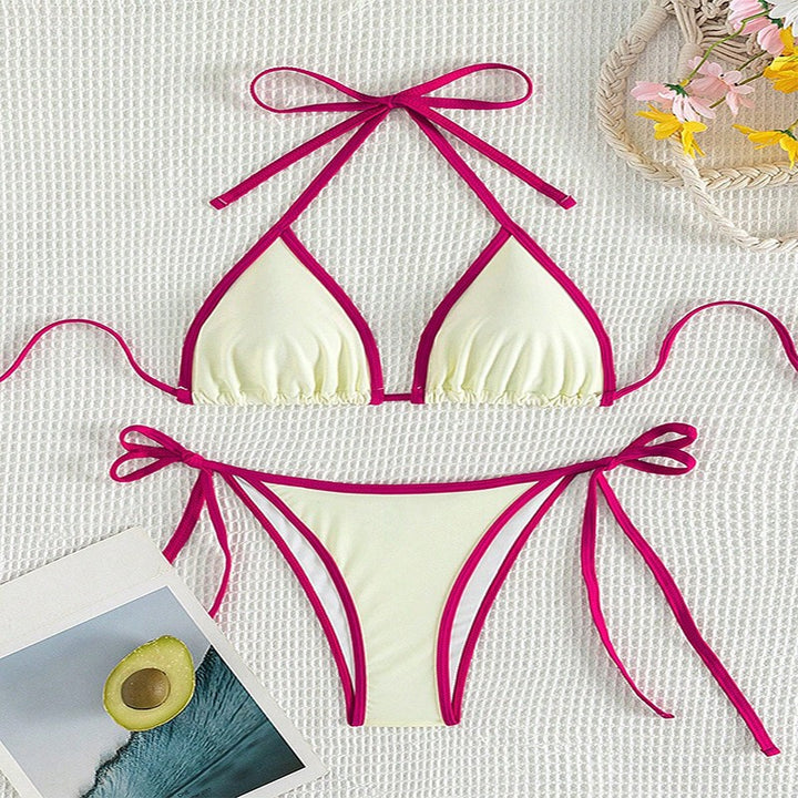 Dame triangel-bikini med justerbare bindings og høj skæring Skovae