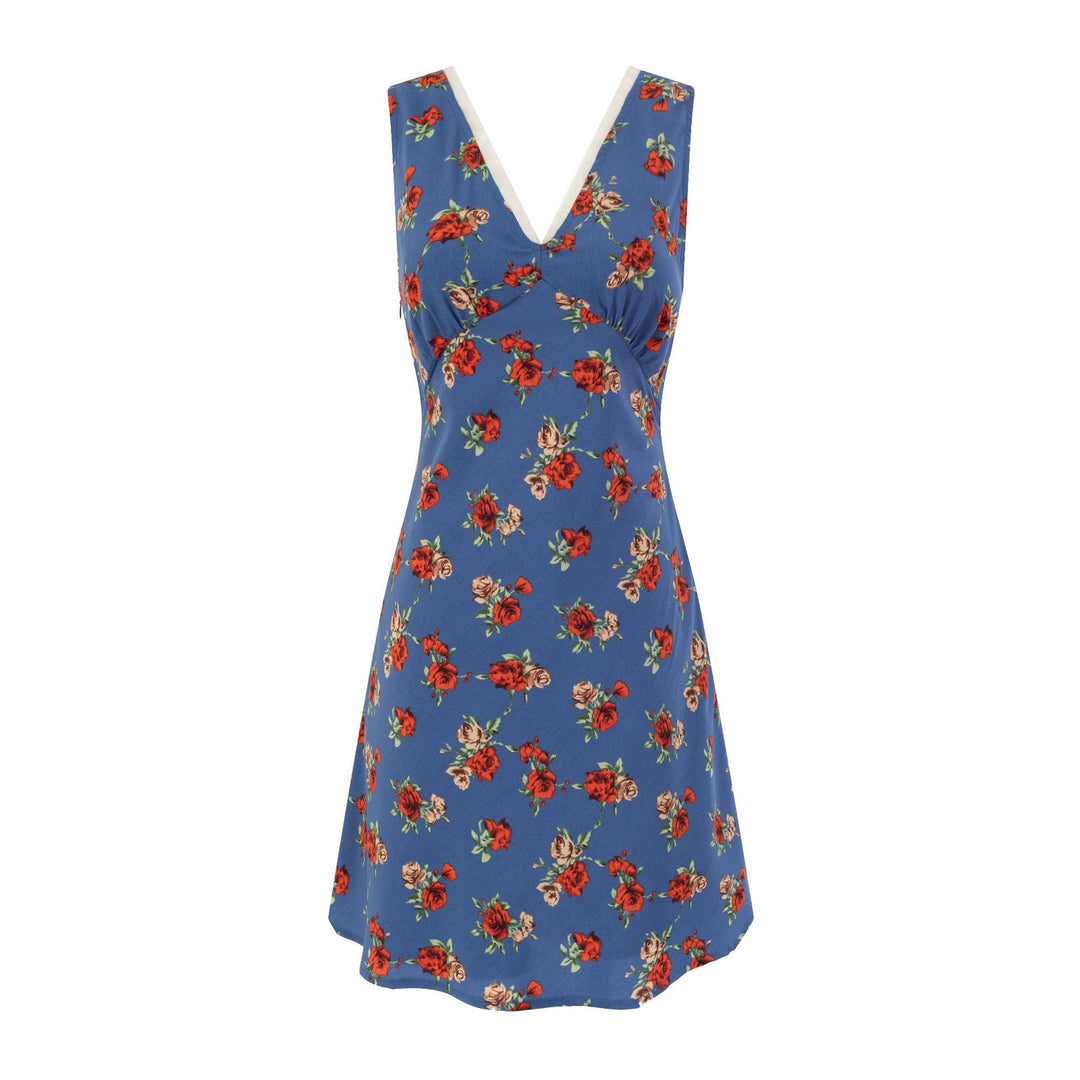 Dame V-hals sommerkjole med blomstret design og flydende snit Stilla