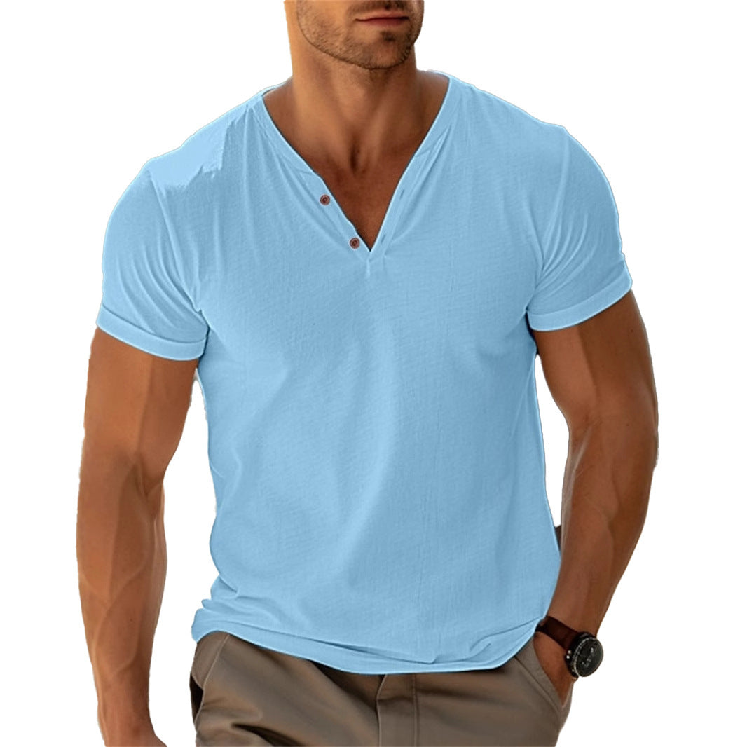 Herrer Kortærmet Henley-Shirt med dekorative knapper og afslappet pasform Stilla