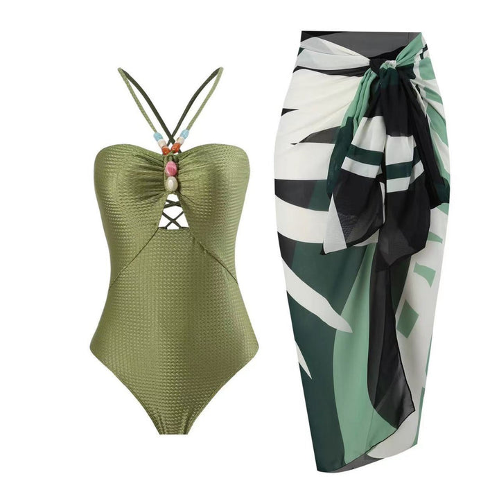 Dame Strappy Lace-Up Enkelt Badeanstyr med matchende Cover-Up Wrap-Top Stilla