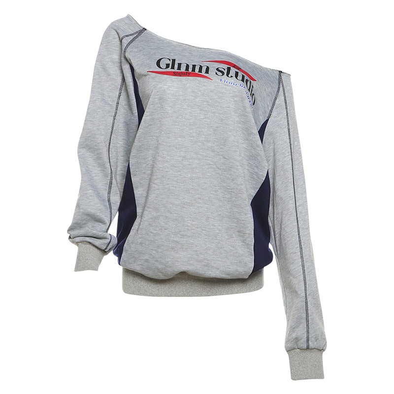 Dame Trendy OverStørrelse-Sweatshirt med legende Off-Shoulder-snit og kontrasterende detaljer Stilla