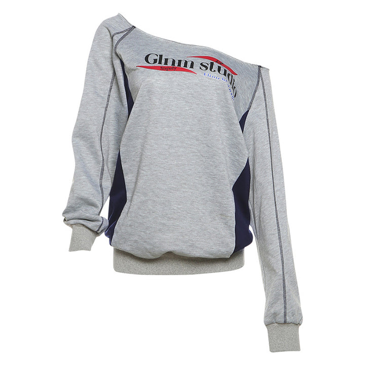 Dame Trendy OverStørrelse-Sweatshirt med legende Off-Shoulder-snit og kontrasterende detaljer Stilla