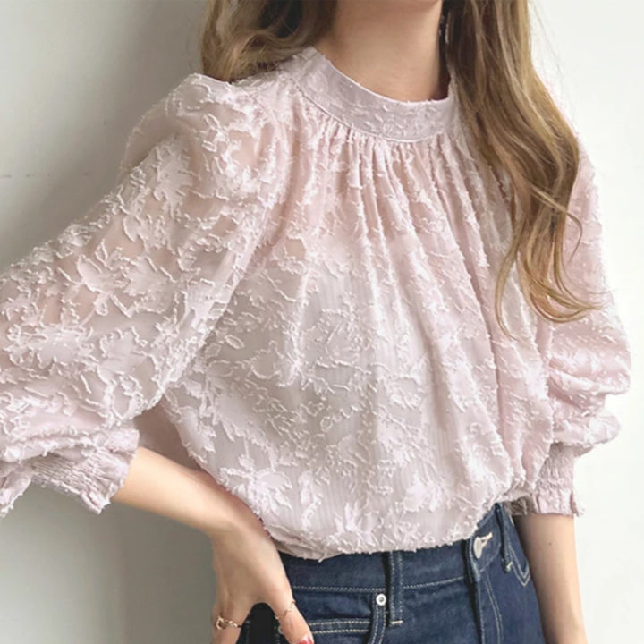 Dame elegant bluse med buketter og voluminøse ærmer Stilla