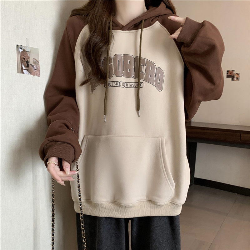 Dame Casual Oversized Grafisk Hoodie med Kontrastærmer Stilla