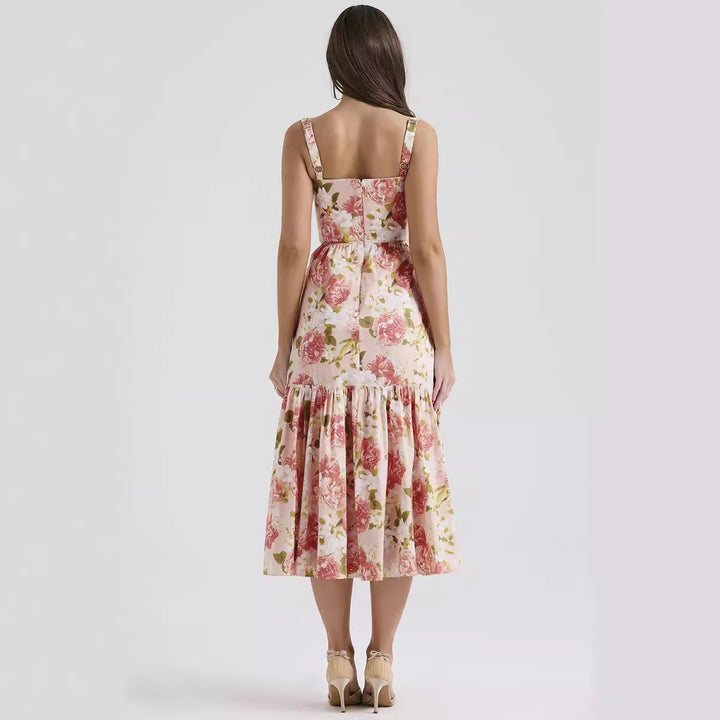 Kvinders Maxi Kjole med Blomsterdesign og Sidelommer Stilla