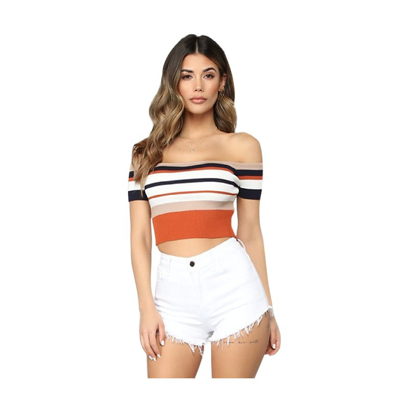 Dame Ribbetrøje Crop-Top med Off-Shoulder A Udsnit Stilla