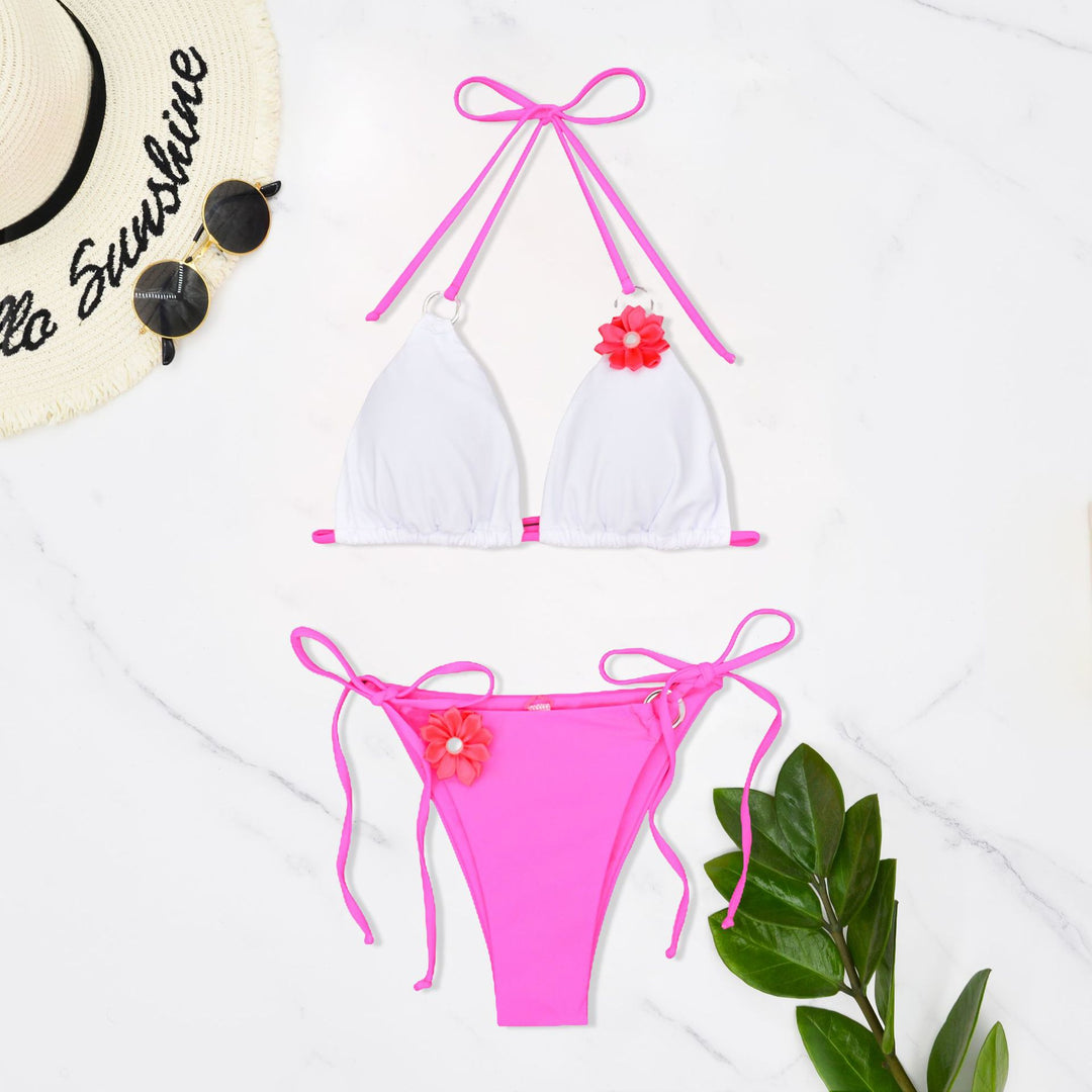 Dame triangel-bikini med dekorative blomster Skovae