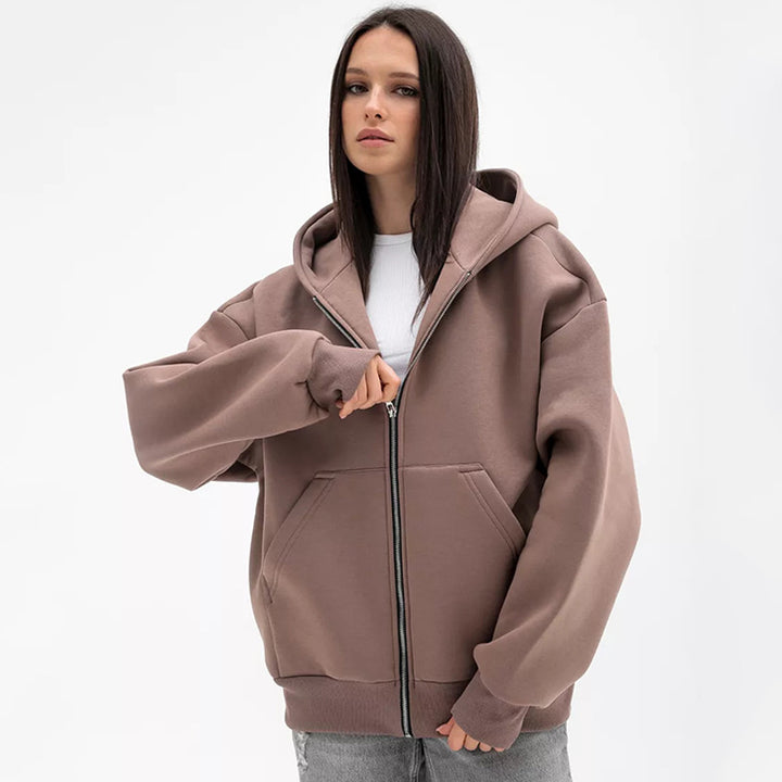 Kvinders Oversized Hættetrøje med Lynlås og Store Lommer Skovae
