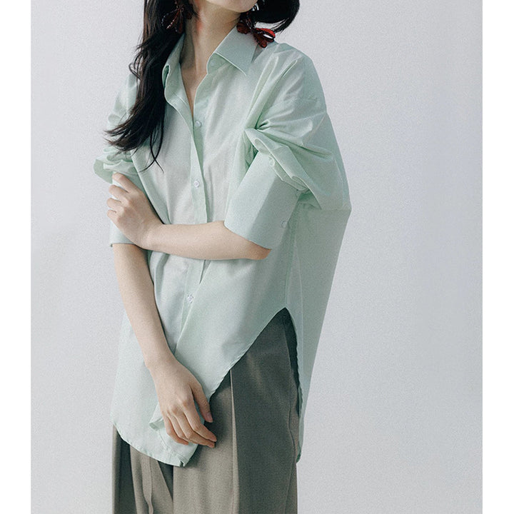 Dame elegant bomuldsbluse med oversized schnit og afslappet stil Stilla