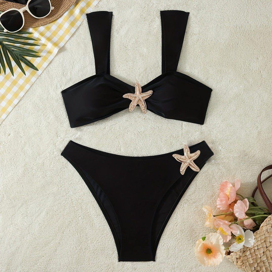 Damer Elegant Bikini-sæt med glamourøse stjerneapplikationer Skovae