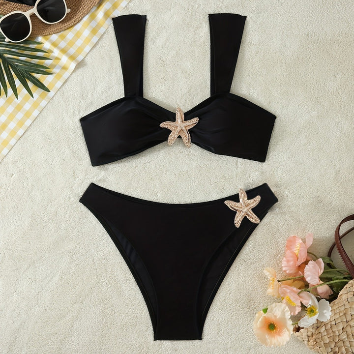Damer Elegant Bikini-sæt med glamourøse stjerneapplikationer Skovae