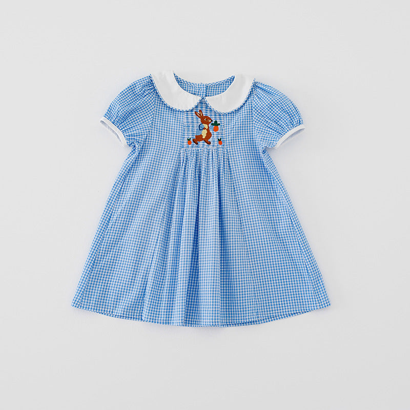 Pige Gingham Ternet Kjole med Kaninbroderi Stilla