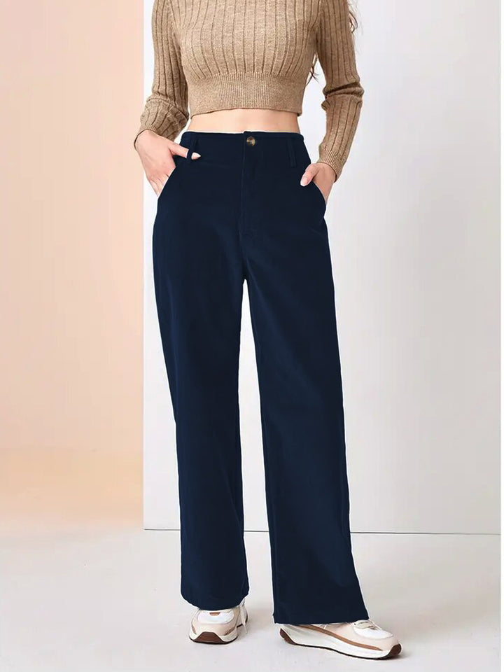 Dame Elegant, bred Chino-buks med praktiske lommer og høj talje Stilla