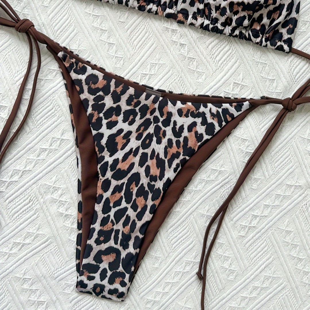 Dame Triangel-Bikini-Sæt med justerbare bånd og trendy leopardmønster Stilla