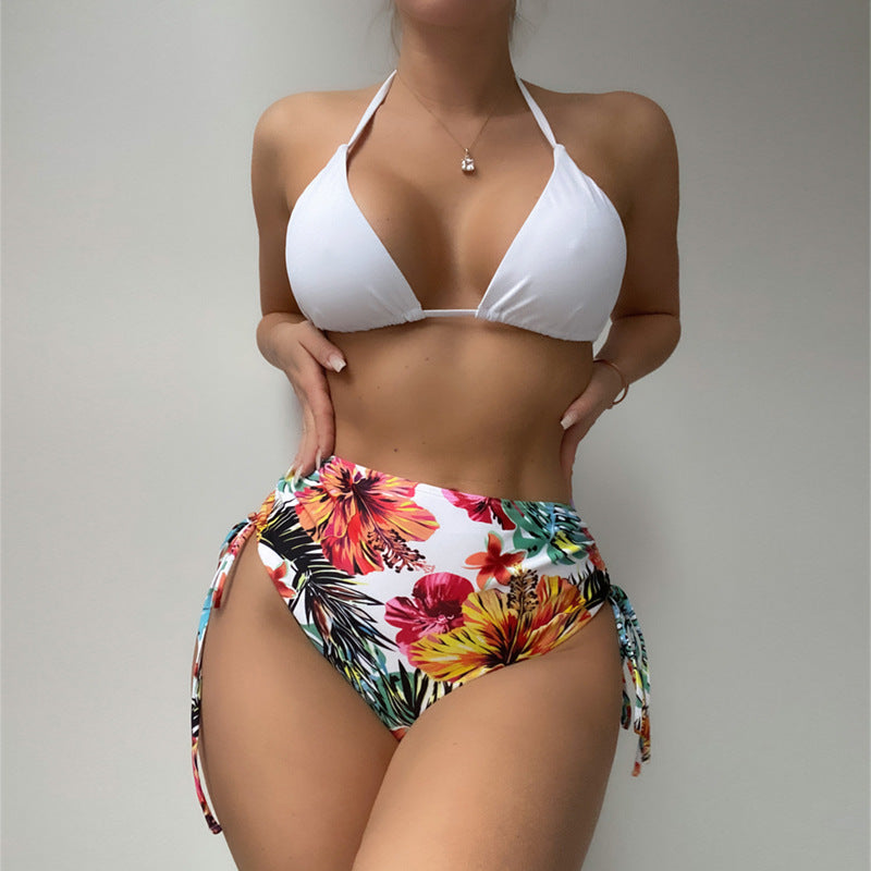 Dame Højtaljet Bikini med blomster Cover-Up Skovae