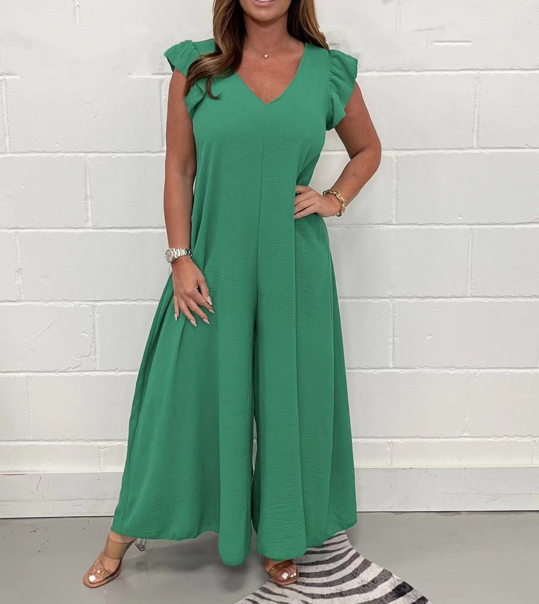 Dame Elegant Jumpsuit med brede ben og V-udskæring Stilla