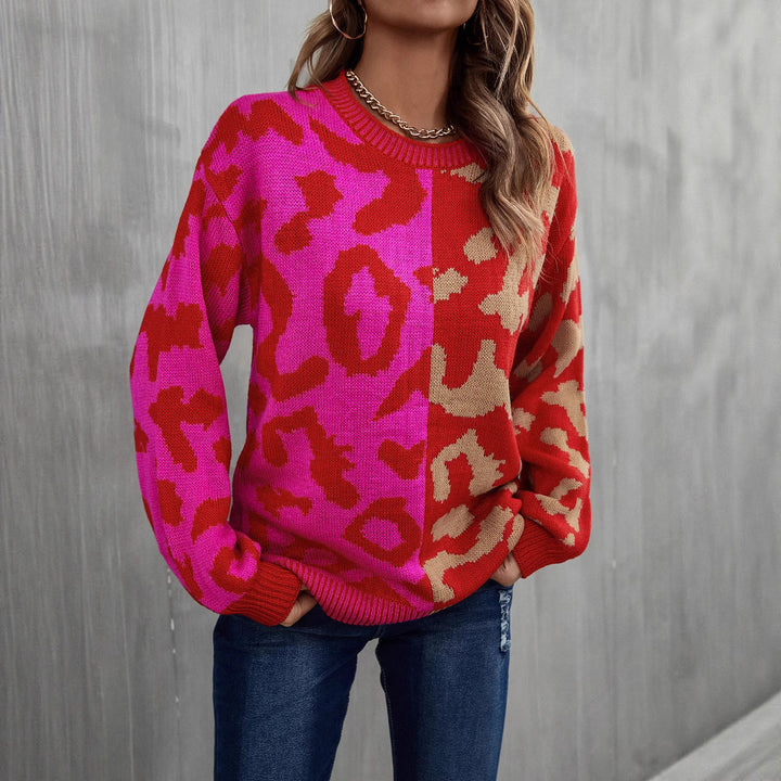 Dame farverig sweater med leopardmønster Stilla