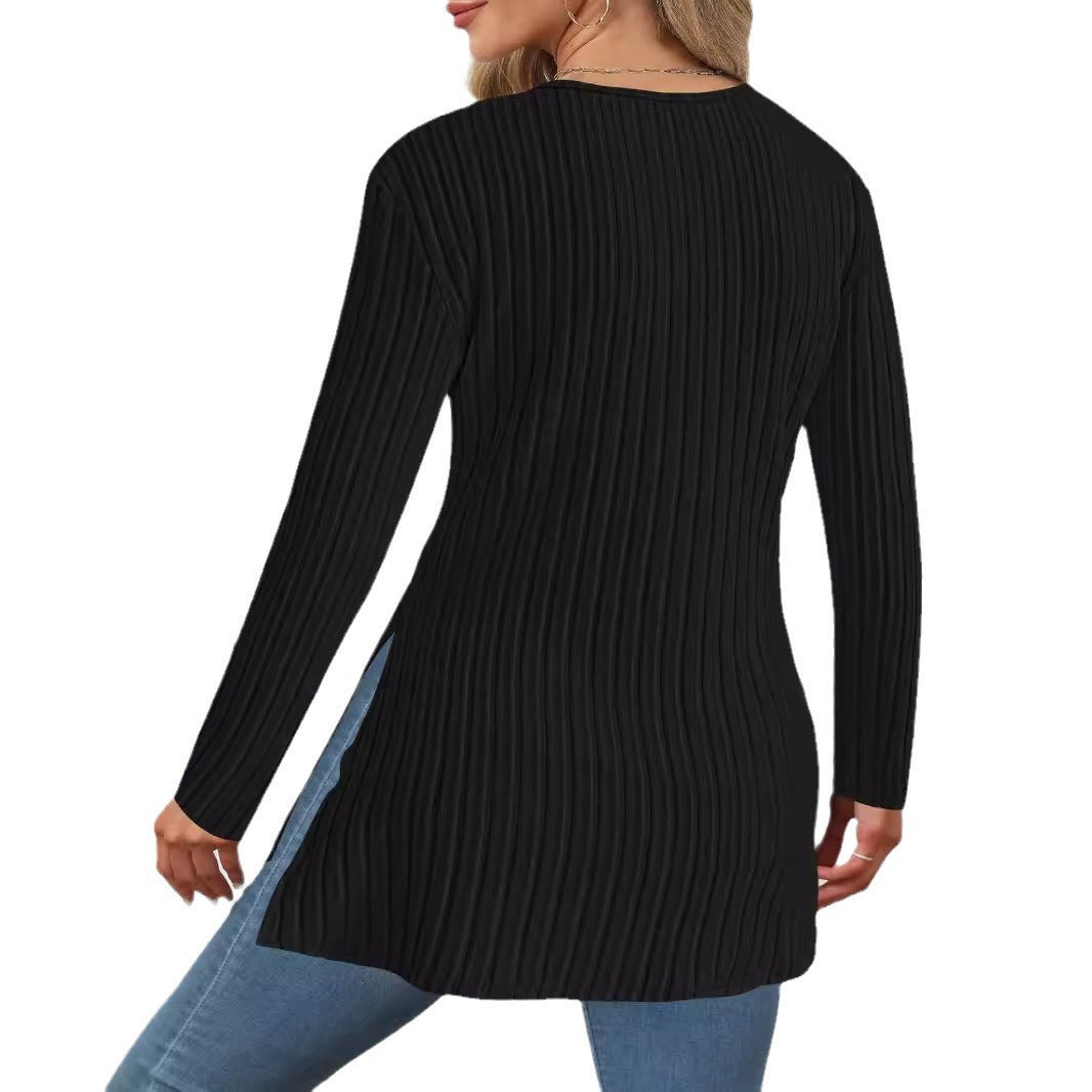 Dame Oversized Strikpullover med Vendingdesign og Ribstruktur Stilla