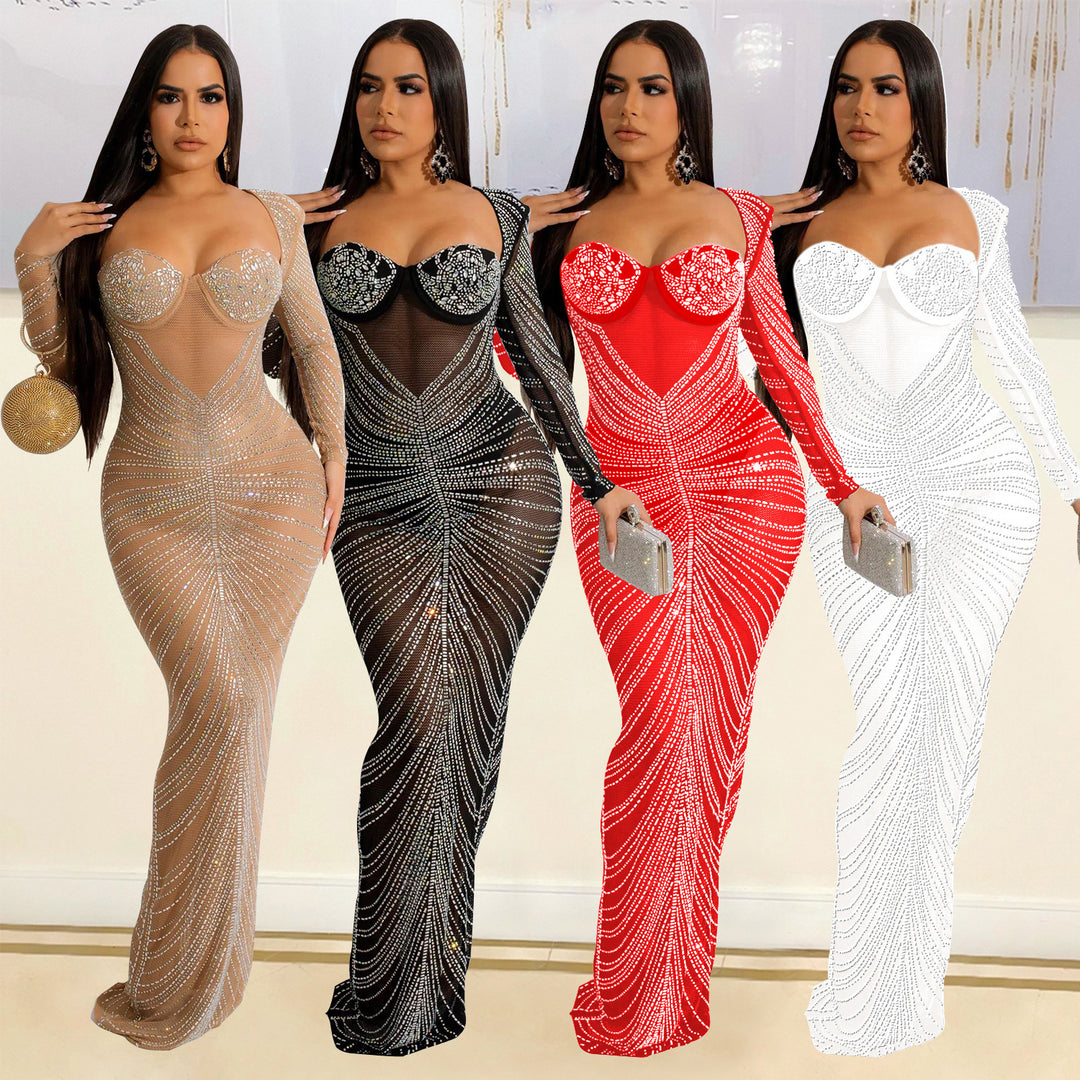 Dame Transparent Strass Aftenkjole Stilla