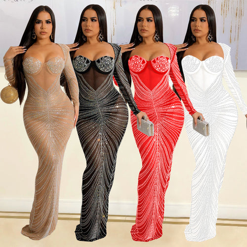 Dame Transparent Strass Aftenkjole Stilla