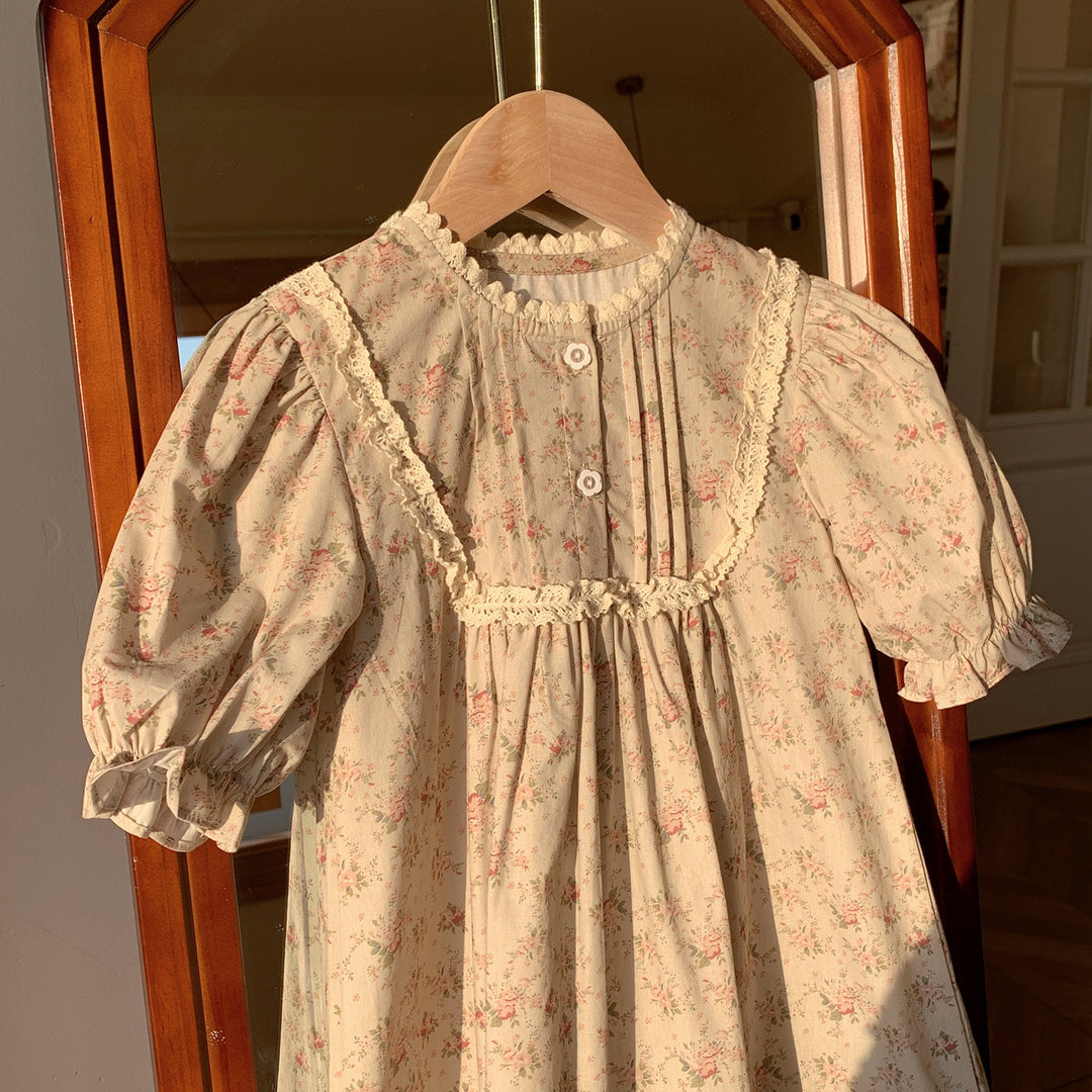 Pige Vintage Blomster Flæsedress Stilla